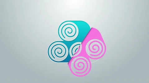 Blue line Roll of hay icon isolated on grey background. 4K Video motion graphic Video stock 155138296