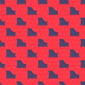 Blue line Roller coaster icon isolated seamless pattern on red background. .. Stock Illustration