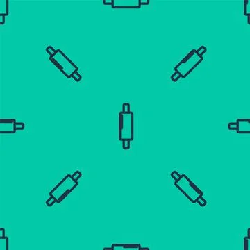 Blue line Rolling pin icon isolated seamless pattern on green background. Vector Stock Illustration