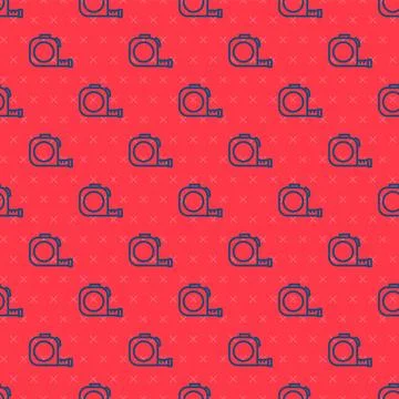 Blue line Roulette construction icon isolated seamless pattern on red backgro Stock Illustration