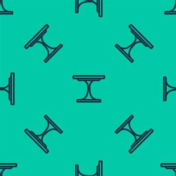 Blue line Round table icon isolated seamless pattern on green background. Vector Illustrazione stock