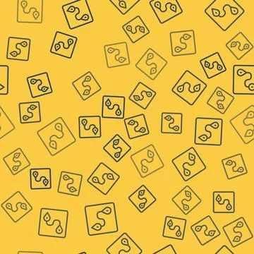 Blue line Route location icon isolated seamless pattern on yellow background. Stock Illustration