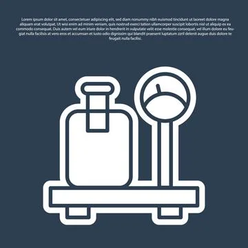 Blue line Scale with suitcase icon isolated on blue background. Logistic an.. イラスト素材
