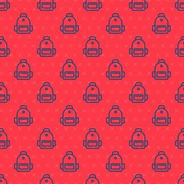 Blue line School backpack icon isolated seamless pattern on red background 库存插图