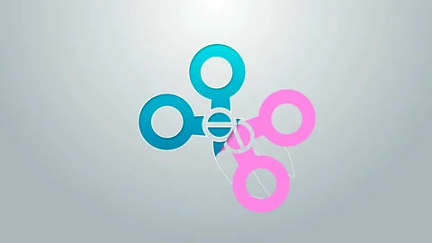 Blue line Scissors icon isolated on grey background. Cutting tool sign. 4K Video Stock Footage 145377668