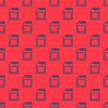 Blue line SD card icon isolated seamless pattern on red background. Memory ca イラスト素材