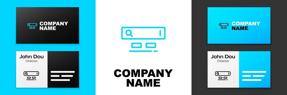 Blue line Search engine icon isolated on white background. Logo design template 스톡 일러스트