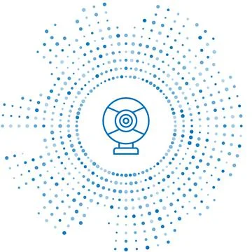 Blue line Security camera icon isolated on white background. Abstract circle Illustrazione stock