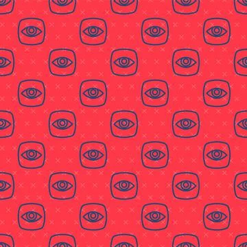 Blue line Security camera icon isolated seamless pattern on red background Stock Illustration