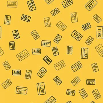 Blue line Sell button icon isolated seamless pattern on yellow background Stock Illustration