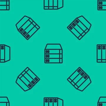 Blue line Server, Data, Web Hosting icon isolated seamless pattern on green Stock Illustration