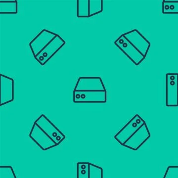 Blue line Server, Data, Web Hosting icon isolated seamless pattern on green Illustrazione stock