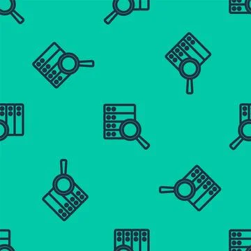 Blue line Server, Data, Web Hosting icon isolated seamless pattern on green 스톡 일러스트