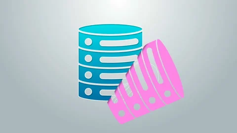Blue line Server security with key icon isolated on grey background. Security Stock Footage 145299209