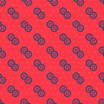 Blue line Sewing button for clothes icon isolated seamless pattern on red イラスト素材