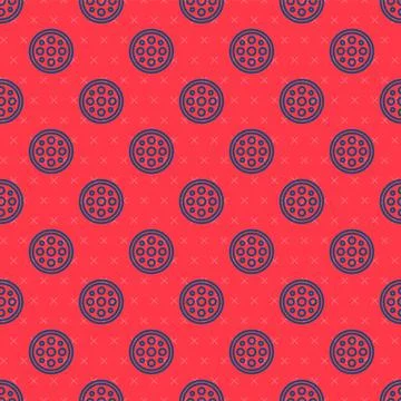 Blue line Sewing button for clothes icon isolated seamless pattern on red イラスト素材
