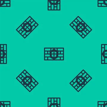 Blue line Shield with cyber security brick wall icon isolated seamless pattern Stock Illustration