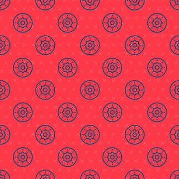 Blue line Shield viking icon isolated seamless pattern on red background. Round Stock Illustration