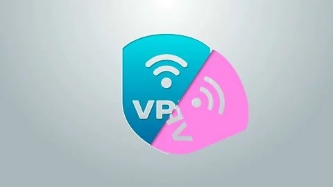 Blue line Shield with VPN and wifi wireless internet network symbol icon Stock Footage 144967141