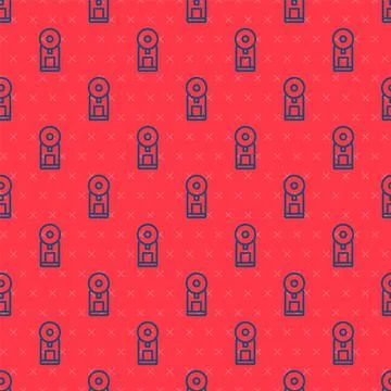 Blue line Smart coffee machine system icon isolated seamless pattern on red Stockillustratie