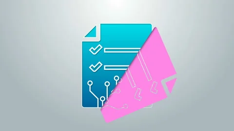 Blue line Smart contract icon isolated on grey background. Blockchain technology 스톡 동영상 144961787