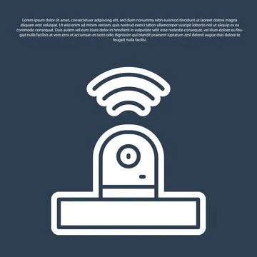Blue line Smart security camera icon isolated on blue background. Internet of Illustrazione stock