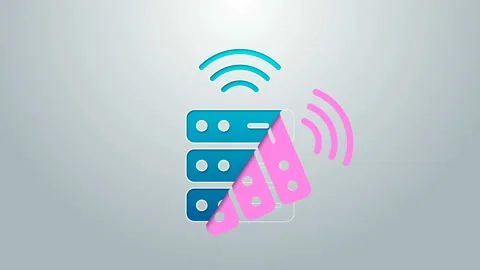 Blue line Smart Server, Data, Web Hosting icon isolated on grey background Stock Footage 145297232