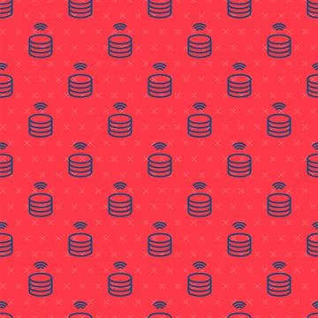 Blue line Smart Server, Data, Web Hosting icon isolated seamless pattern on red Stock Illustration