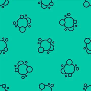 Blue line Soap water bubbles icon isolated seamless pattern on green background 스톡 일러스트