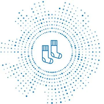 Blue line Socks icon isolated on white background. Abstract circle random d.. Stock Illustration