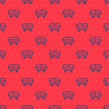 Blue line Sofa icon isolated seamless pattern on red background. Vector Illustrazione stock