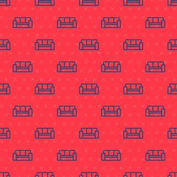 Blue line Sofa icon isolated seamless pattern on red background. Vector Illustrazione stock