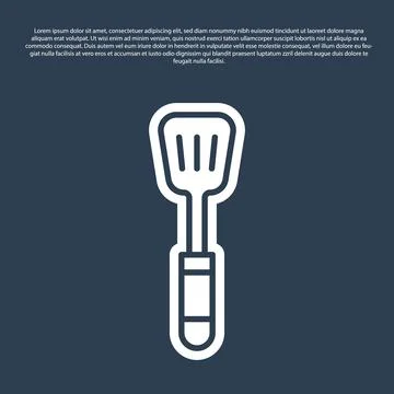 Blue line Spatula icon isolated on blue background. Kitchen spatula icon. B.. Stock Illustration