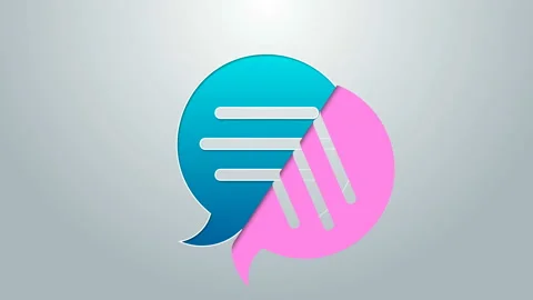 Blue line Speech bubble chat icon isolated on grey background. Message icon Stock Footage 145036995