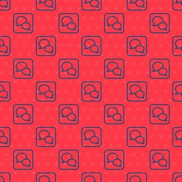 Blue line Speech bubble chat icon isolated seamless pattern on red background Illustrazione stock