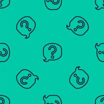 Blue line Speech bubble chat icon isolated seamless pattern on green background Stock Illustration