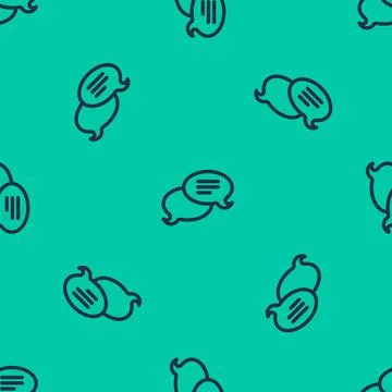 Blue line Speech bubble chat icon isolated seamless pattern on green background 스톡 일러스트