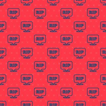 Blue line Speech bubble rip death icon isolated seamless pattern on red Stock Illustration
