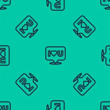 Blue line Speech bubble with text I love you icon isolated seamless pattern on Ilustración de archivo