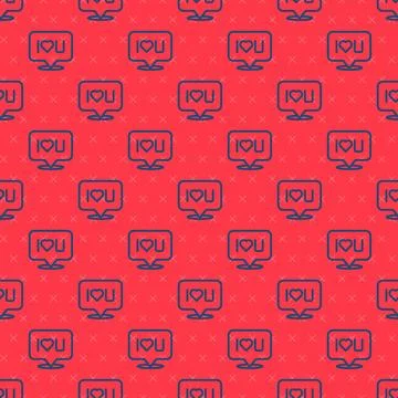 Blue line Speech bubble with text I love you icon isolated seamless pattern on Stockillustratie