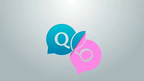 Blue line Speech bubbles with Question and Answer icon isolated on grey Stock Footage 145036905