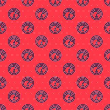 Blue line Speedometer icon isolated seamless pattern on red background. Vector Stock Illustration