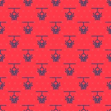 Blue line Spider icon isolated seamless pattern on red background. Happy Ha.. Stock Illustration