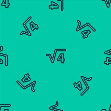 Blue line Square root of 4 glyph icon isolated seamless pattern on green Stock Illustration