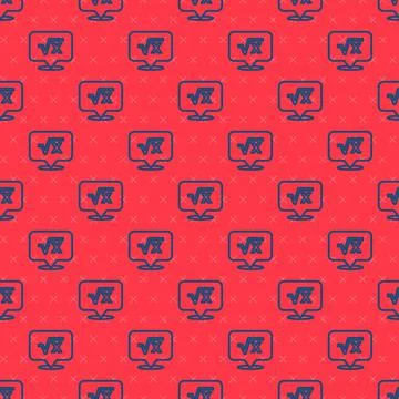 Blue line Square root of x glyph icon isolated seamless pattern on red 스톡 일러스트