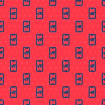 Blue line Square root of x glyph icon isolated seamless pattern on red Stock Illustration