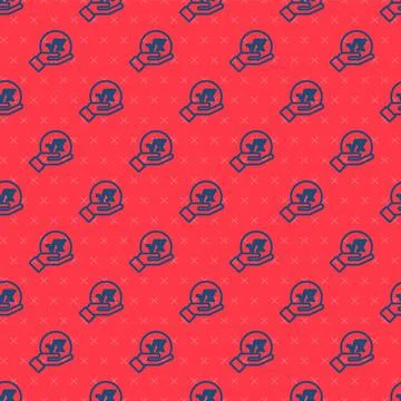Blue line Square root of x glyph icon isolated seamless pattern on red Stock Illustration