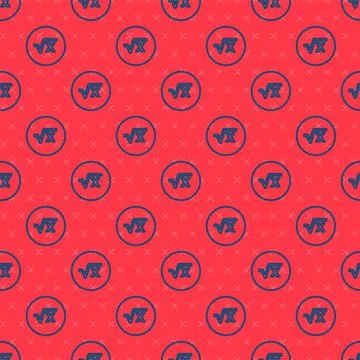 Blue line Square root of x glyph icon isolated seamless pattern on red Stock Illustration