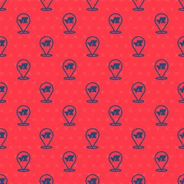 Blue line Square root of x glyph icon isolated seamless pattern on red Stock Illustration