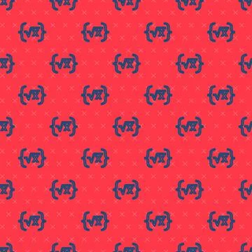 Blue line Square root of x glyph icon isolated seamless pattern on red Stock Illustration